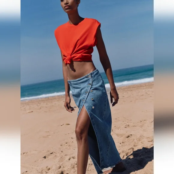 ZARA CROSSOVER Z1975 DENIM MIDI SKIRT - Picture 3 of 7